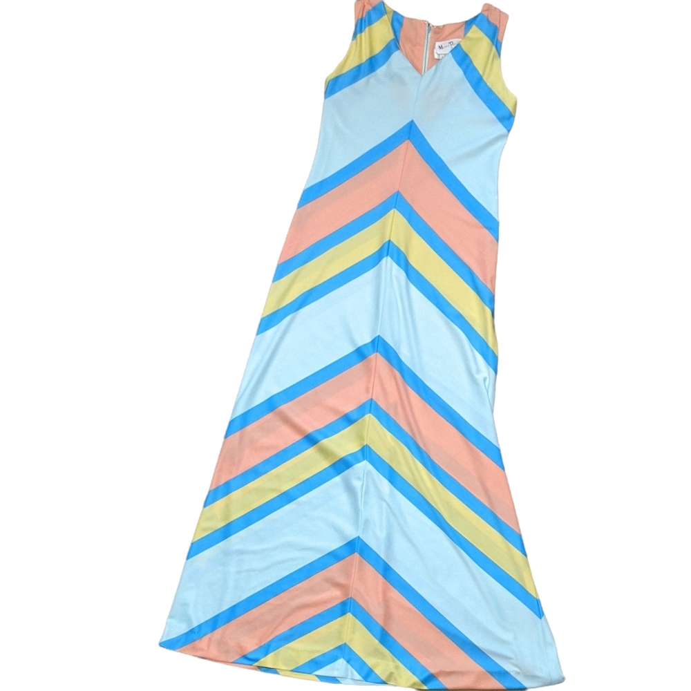 Vintage Multicolor Chevron Maxi Dress